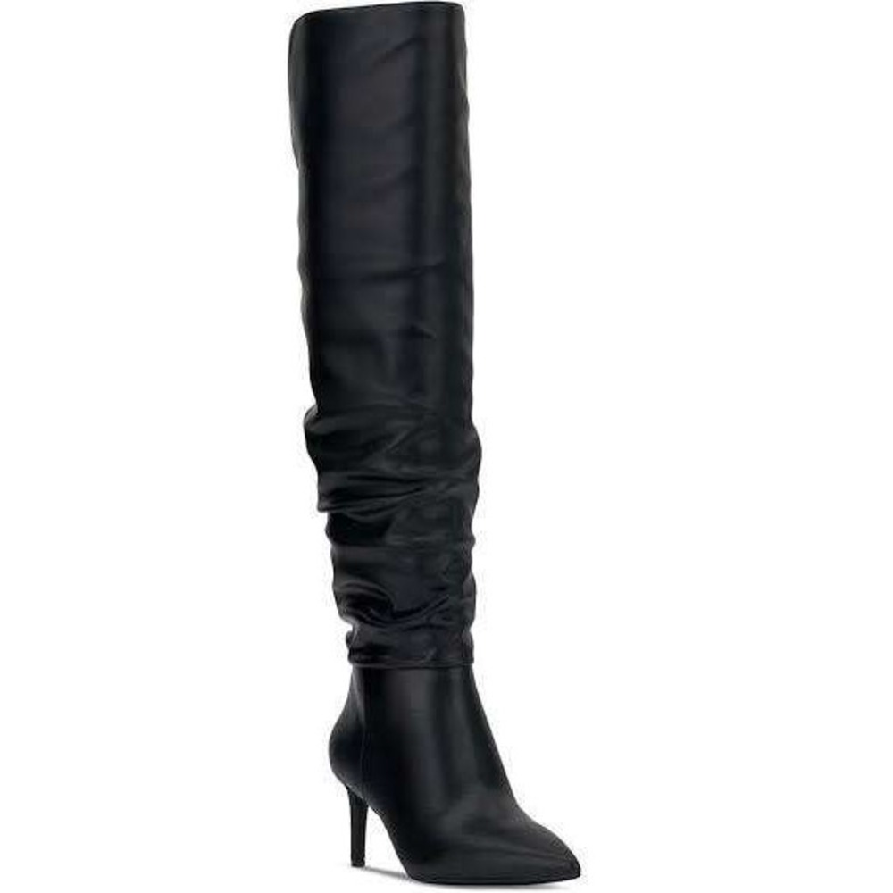 Black Slouchy Over The Knee Boots Pointed Toe Stiletto Heel INC Damoni 7.5 M